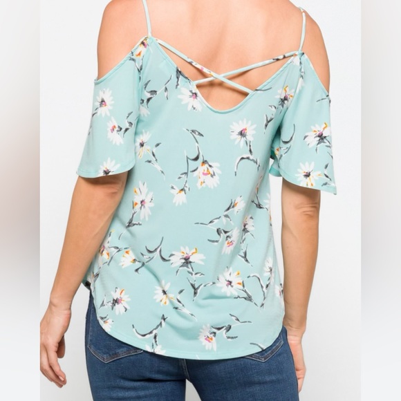 STITCH FIX Kayleigh - Valette Cold Shoulder blue floral Blouse - women’s medium - Picture 4 of 5